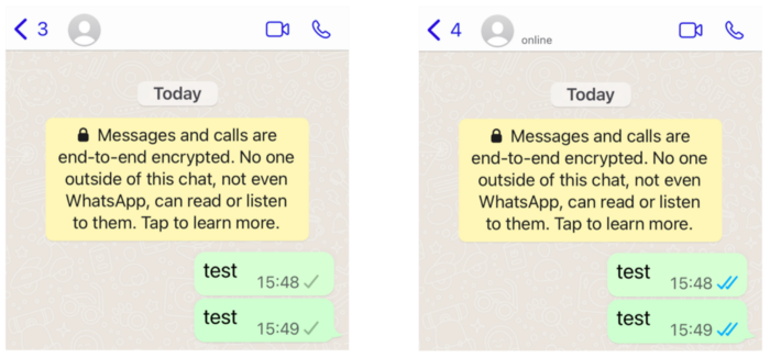 screenshots of whatsapp messages being sent and not being delivered, or read and then how they appear after they are sent, delivered and read